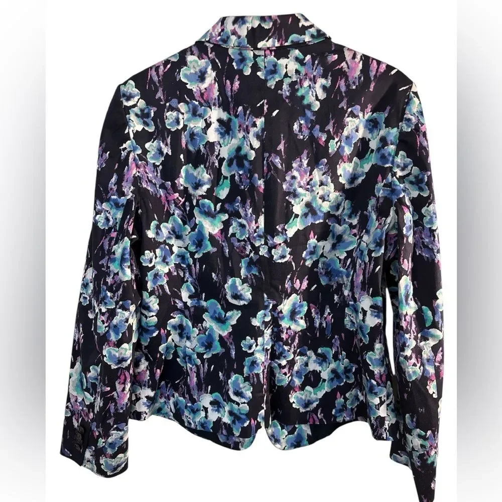 Ann Taylor Floral Blazer Jacket Black Purple Gardencore Career size 14